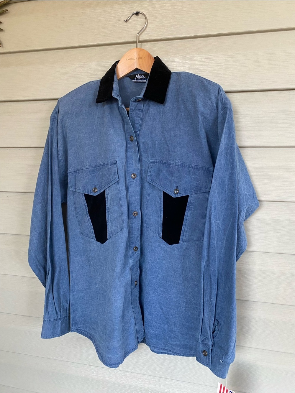 vintage ROPER dead stock 90s Western bottom down shirt velvet collar denim sz S